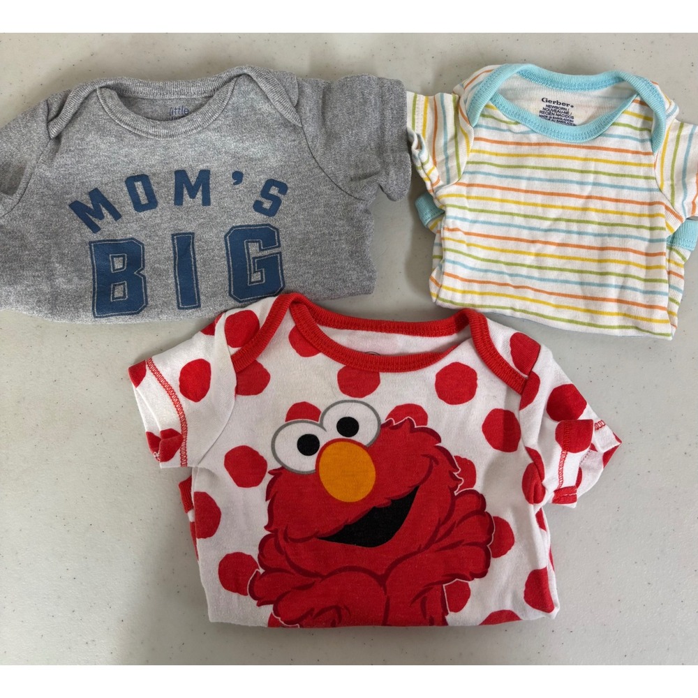 3 Pack Baby Bodysuits Newborn Elmo Mom's Big Little‎ Wonders Gerber